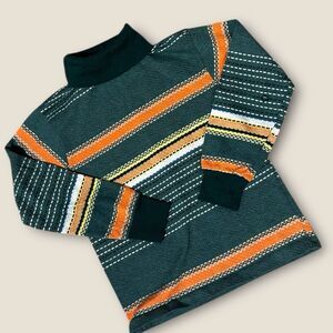 Vintage 70s Sears Boys 8 Knit Turtleneck Green Stripe Perma-Prest USA